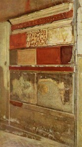 Fresco decorativo del I Estilo o "estilo de incrustación" (Herculano, Casa Samnita). Fuente en: http://bit.ly/2gsHi0f