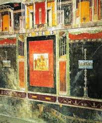 Frescos decorativos del IV Estilo en el tablinum de la Casa de Lucrecio Fronto (Pompeya, in situ). Fuente en: http://bit.ly/2gRJdMH