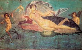 Fresco de Venus llegando a Citera sobre una concha (Napoles, Museo Arqueológico Nacional; procedente de las nuevas excavaciones de Pompeya). Fuente en: http://bit.ly/2hmu3zF